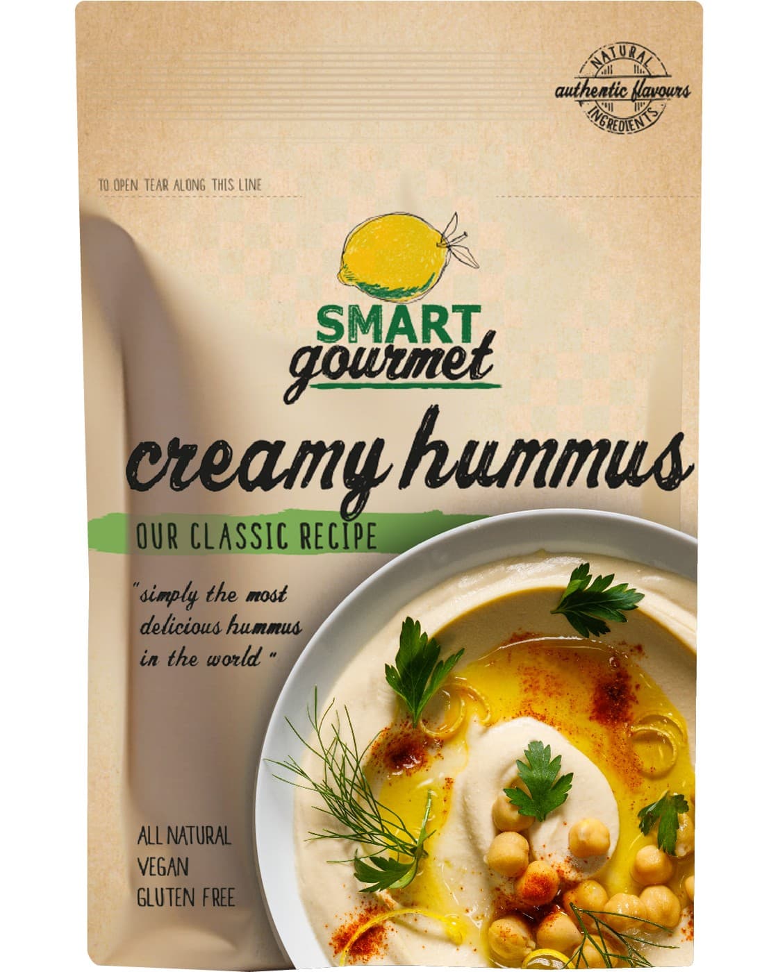Smart Gourmet Creamy Hummus pouch, our classic recipe
